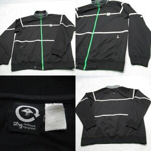 LRG Track Jacket Mens 2XL Black Striped Pockets Full Zip Heavy Activewear READ‎
